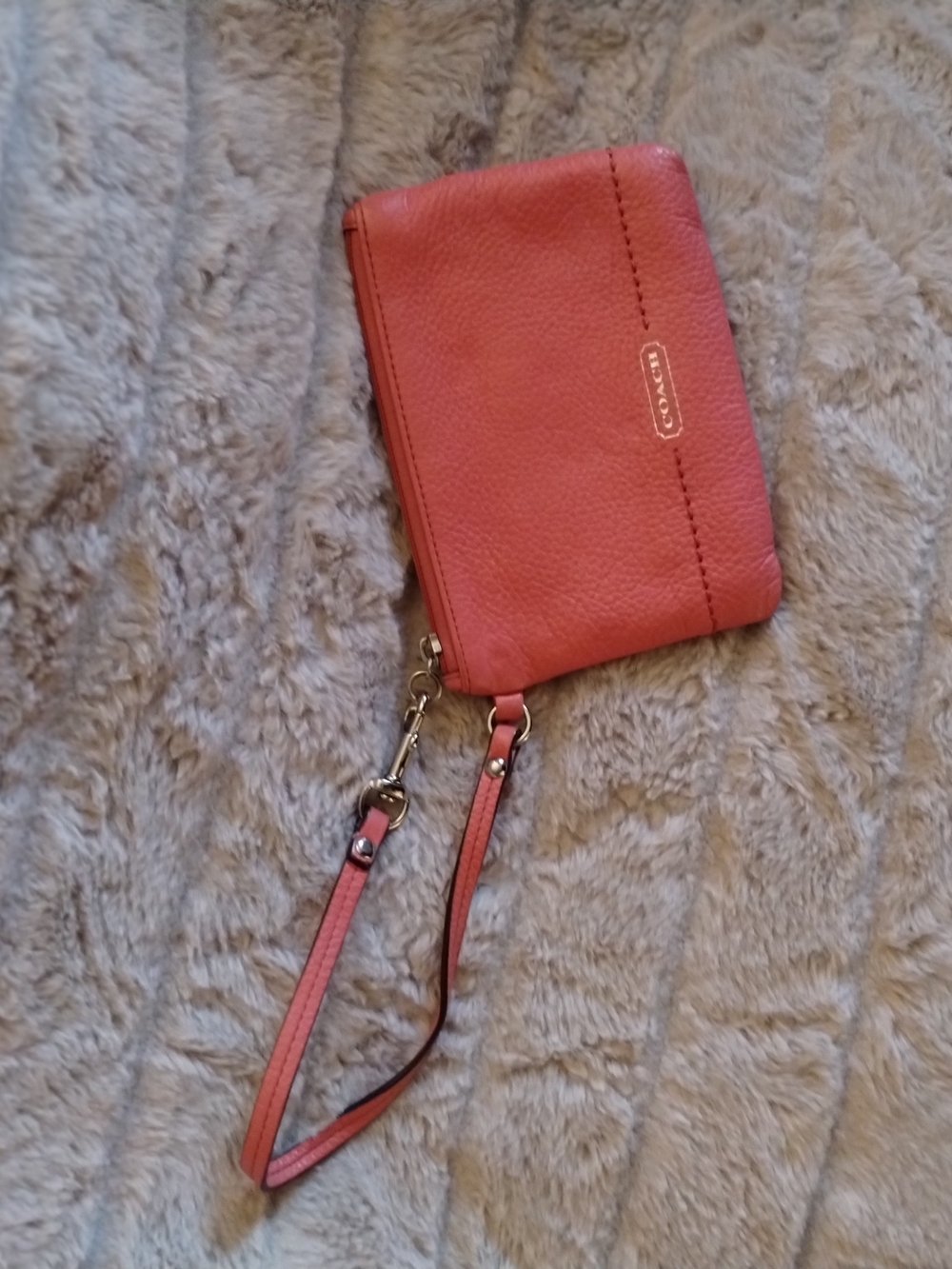 Coach Coral Pebbled Leather Wristlet Wallet Small Zip Pouch